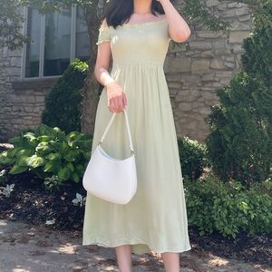Off the Shoulder Smocked Dress in Sage